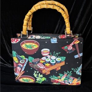 Bamboo Handle Sushi Print Bag unused